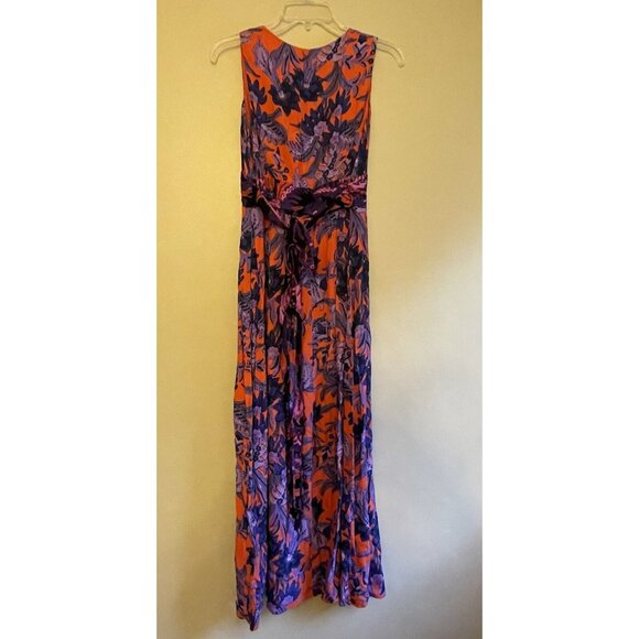 Anthropologie MAEVE Macie Maxi Dress Purple Floral Print Orange Pink EUC Size 8 - Picture 6 of 16